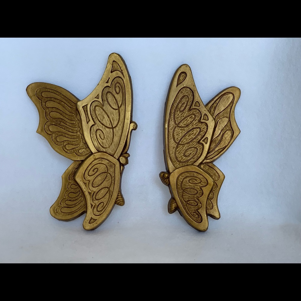 Set of 2 gold butterflies vintage 1973